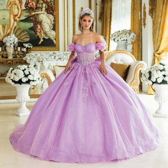 New Off Shoulder Ball Gown w/ Floral Lace Embroidery & Layered Skirt DQ 1985 - Picture 3 of 9